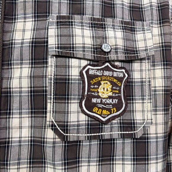 Buffalo David Bitton Mens Western Shirt Pearl Snap Brown Plaid Patch Size L - Picture 6 of 14